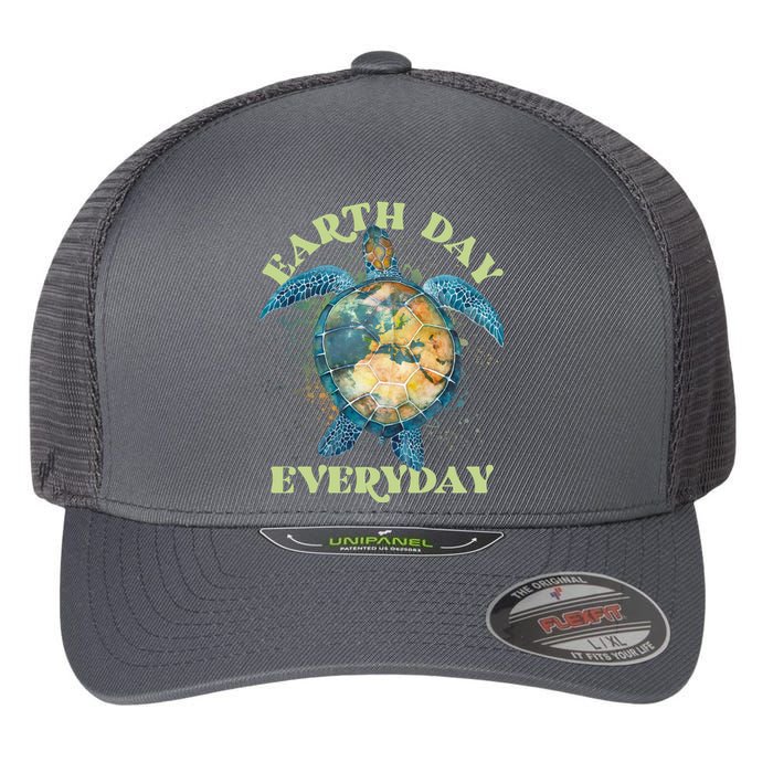 Earth Day Everyday Watercolor Sea Turtle Earth Flexfit Unipanel Trucker Cap