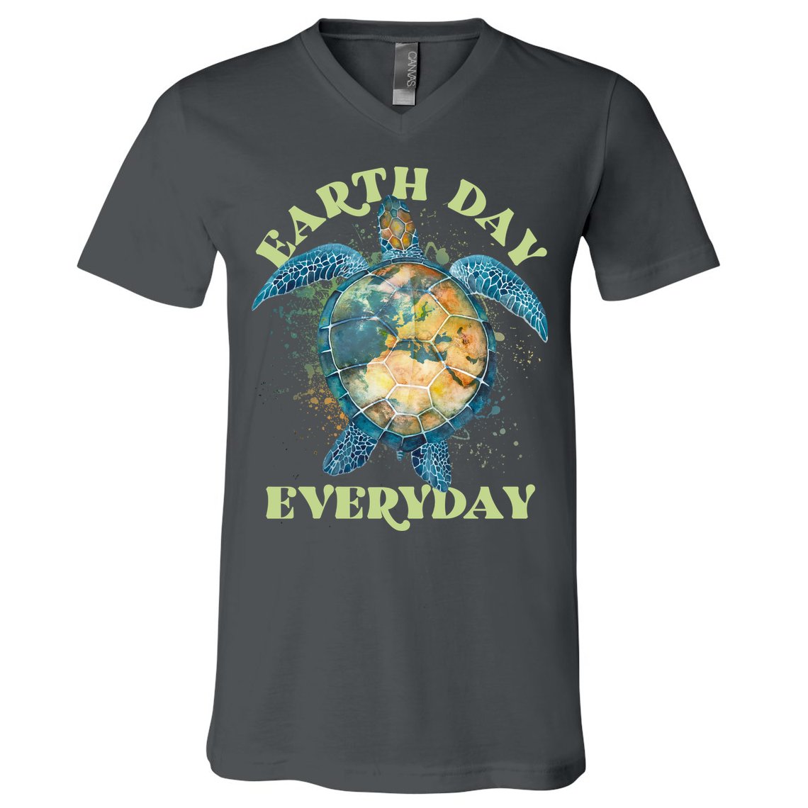 Earth Day Everyday Watercolor Sea Turtle Earth V-Neck T-Shirt