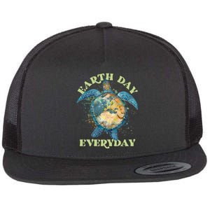 Earth Day Everyday Watercolor Sea Turtle Earth Flat Bill Trucker Hat