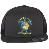 Earth Day Everyday Watercolor Sea Turtle Earth Flat Bill Trucker Hat