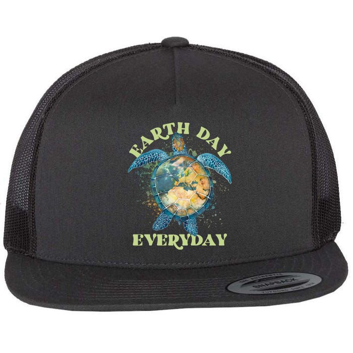 Earth Day Everyday Watercolor Sea Turtle Earth Flat Bill Trucker Hat