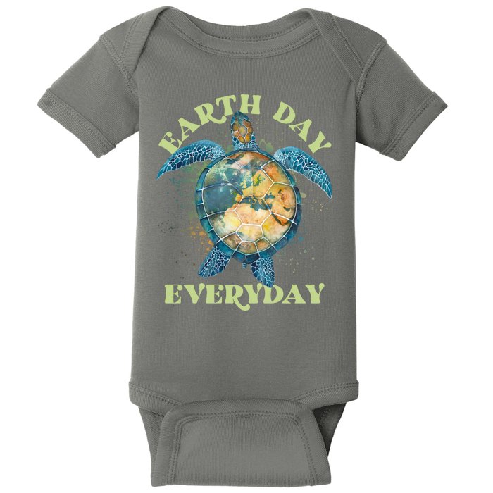 Earth Day Everyday Watercolor Sea Turtle Earth Baby Bodysuit