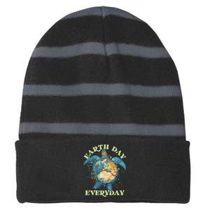 Earth Day Everyday Watercolor Sea Turtle Earth Striped Beanie with Solid Band