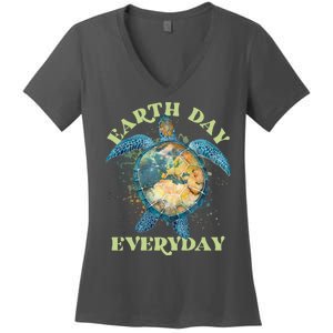 Earth Day Everyday Watercolor Sea Turtle Earth Women's V-Neck T-Shirt