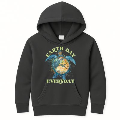 Earth Day Everyday Watercolor Sea Turtle Earth Kids Hoodie