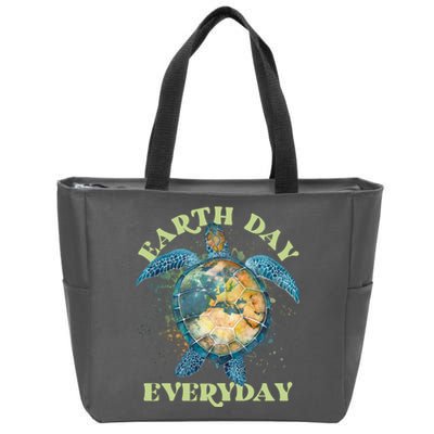 Earth Day Everyday Watercolor Sea Turtle Earth Zip Tote Bag