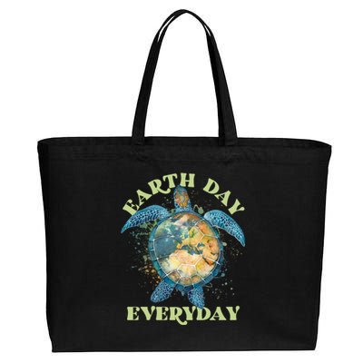 Earth Day Everyday Watercolor Sea Turtle Earth Cotton Canvas Jumbo Tote