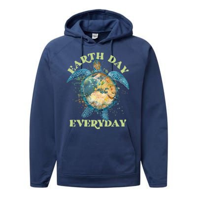 Earth Day Everyday Watercolor Sea Turtle Earth Performance Fleece Hoodie