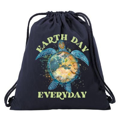 Earth Day Everyday Watercolor Sea Turtle Earth Drawstring Bag