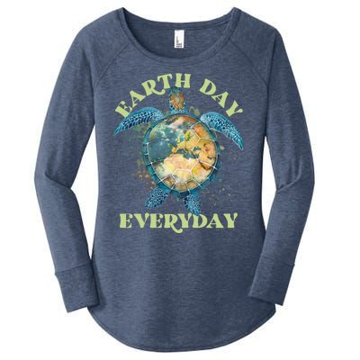 Earth Day Everyday Watercolor Sea Turtle Earth Women's Perfect Tri Tunic Long Sleeve Shirt