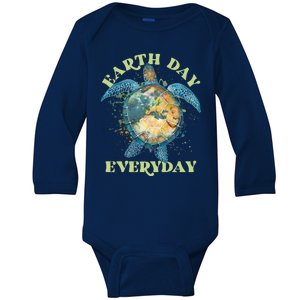 Earth Day Everyday Watercolor Sea Turtle Earth Baby Long Sleeve Bodysuit