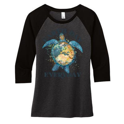 Earth Day Everyday Watercolor Sea Turtle Earth Women's Tri-Blend 3/4-Sleeve Raglan Shirt