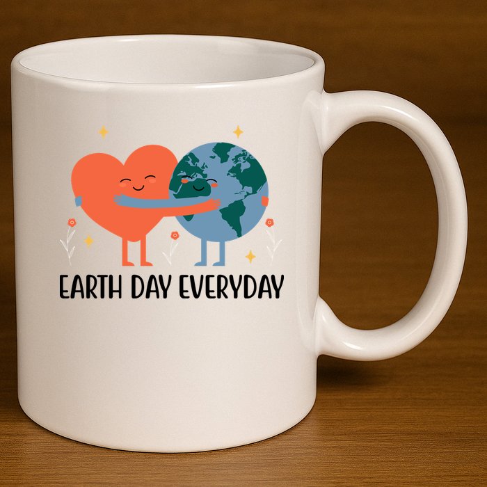 Earth Day Everyday Cute Heart 11oz C Handle Ceramic Mug