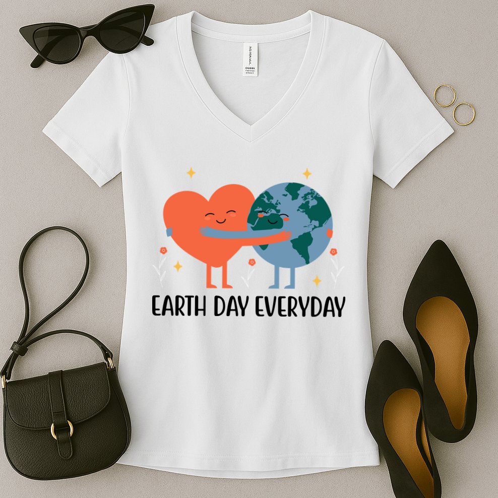 Earth Day Everyday Cute Heart Women's V-Neck T-Shirt