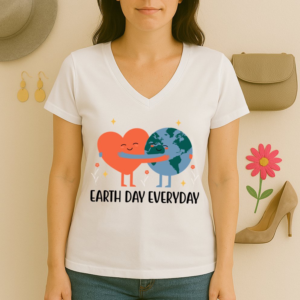 Earth Day Everyday Cute Heart Women's V-Neck T-Shirt