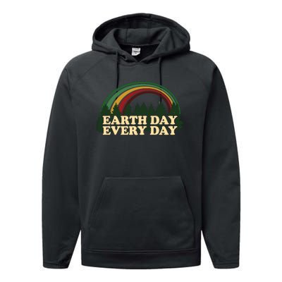 Earth Day Every Day Rainbow Trees Retro Performance Fleece Hoodie