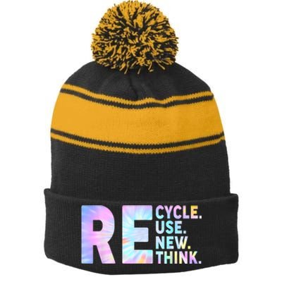 Earth Day Environmental Activism Stripe Pom Pom Beanie