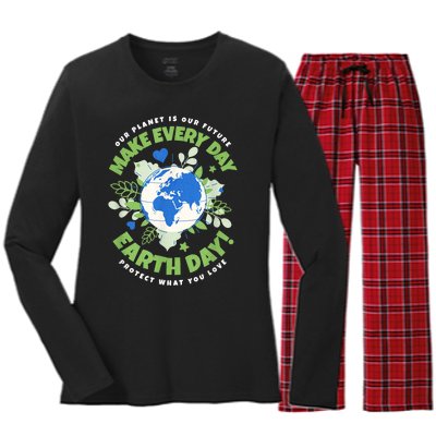 Earth Day Environmental Awareness Women's Long Sleeve Flannel Pajama Set 