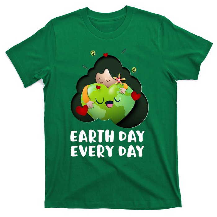 Earth Day Every Day Girl Hugging Globe Save The Planet T-Shirt