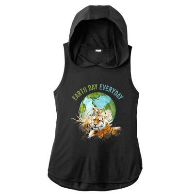 Earth Day Everyday Mama Tiger Watercolor Planet And Animals Ladies PosiCharge Tri-Blend Wicking Draft Hoodie Tank