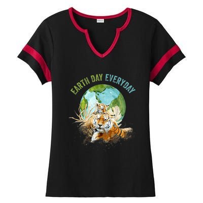 Earth Day Everyday Mama Tiger Watercolor Planet And Animals Ladies Halftime Notch Neck Tee