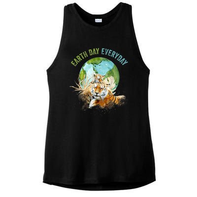 Earth Day Everyday Mama Tiger Watercolor Planet And Animals Ladies PosiCharge Tri-Blend Wicking Tank