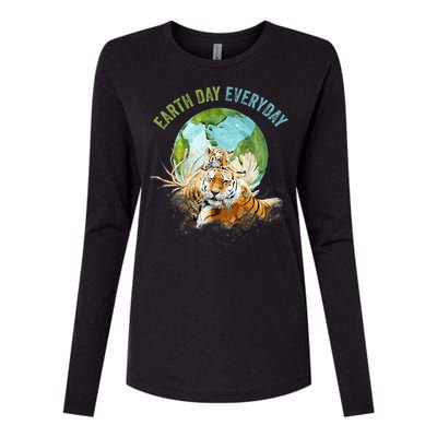 Earth Day Everyday Mama Tiger Watercolor Planet And Animals Womens Cotton Relaxed Long Sleeve T-Shirt