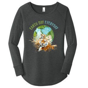 Earth Day Everyday Mama Tiger Watercolor Planet And Animals Women's Perfect Tri Tunic Long Sleeve Shirt