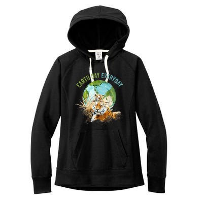 Earth Day Everyday Mama Tiger Watercolor Planet And Animals Women's Fleece Hoodie