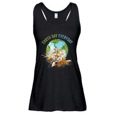 Earth Day Everyday Mama Tiger Watercolor Planet And Animals Ladies Essential Flowy Tank