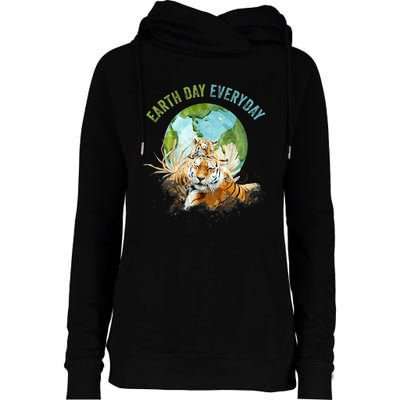 Earth Day Everyday Mama Tiger Watercolor Planet And Animals Womens Funnel Neck Pullover Hood