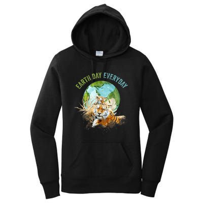 Earth Day Everyday Mama Tiger Watercolor Planet And Animals Women's Pullover Hoodie