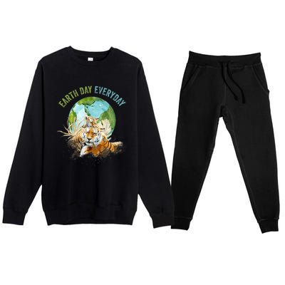 Earth Day Everyday Mama Tiger Watercolor Planet And Animals Premium Crewneck Sweatsuit Set