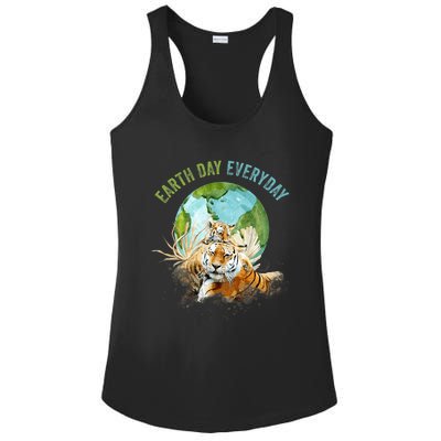 Earth Day Everyday Mama Tiger Watercolor Planet And Animals Ladies PosiCharge Competitor Racerback Tank