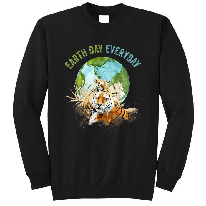 Earth Day Everyday Mama Tiger Watercolor Planet And Animals Tall Sweatshirt