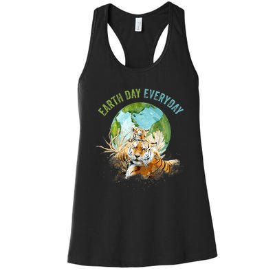 Earth Day Everyday Mama Tiger Watercolor Planet And Animals Women's Racerback Tank