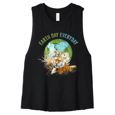 Earth Day Everyday Mama Tiger Watercolor Planet And Animals Women's Racerback Cropped Tank