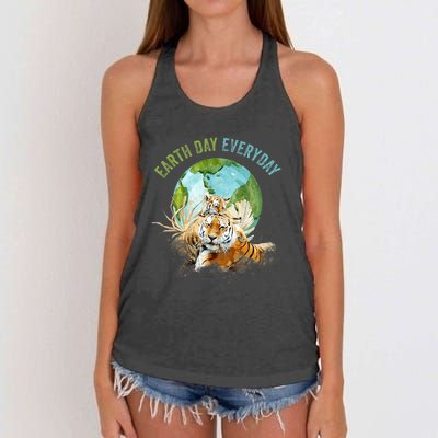 Earth Day Everyday Mama Tiger Watercolor Planet And Animals Women's Knotted Racerback Tank