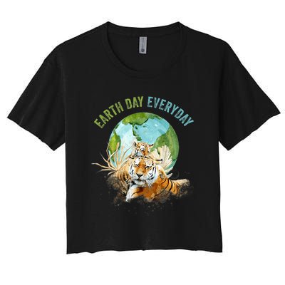 Earth Day Everyday Mama Tiger Watercolor Planet And Animals Women's Crop Top Tee