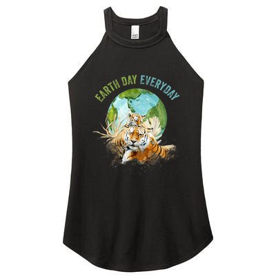 Earth Day Everyday Mama Tiger Watercolor Planet And Animals Women's Perfect Tri Rocker Tank