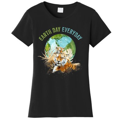 Earth Day Everyday Mama Tiger Watercolor Planet And Animals Women's T-Shirt