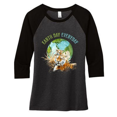 Earth Day Everyday Mama Tiger Watercolor Planet And Animals Women's Tri-Blend 3/4-Sleeve Raglan Shirt