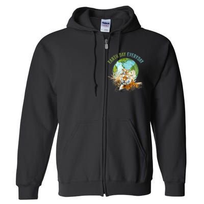 Earth Day Everyday Mama Tiger Watercolor Planet And Animals Full Zip Hoodie