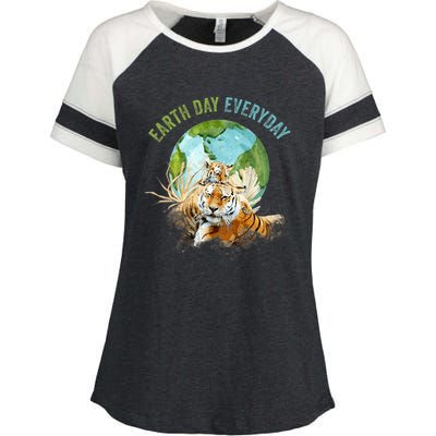 Earth Day Everyday Mama Tiger Watercolor Planet And Animals Enza Ladies Jersey Colorblock Tee