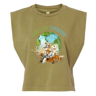 Earth Day Everyday Mama Tiger Watercolor Planet And Animals Garment-Dyed Women's Muscle Tee