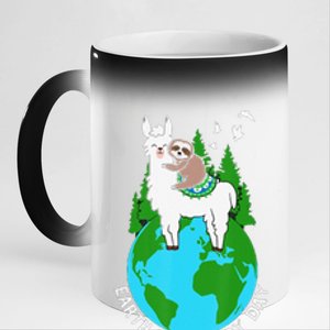 Earth Day Everyday Llama Sloth Cool Earth Day Lover 11oz Black Color Changing Mug