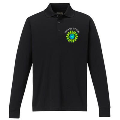 Earth Day Everyday Flower Globe Performance Long Sleeve Polo