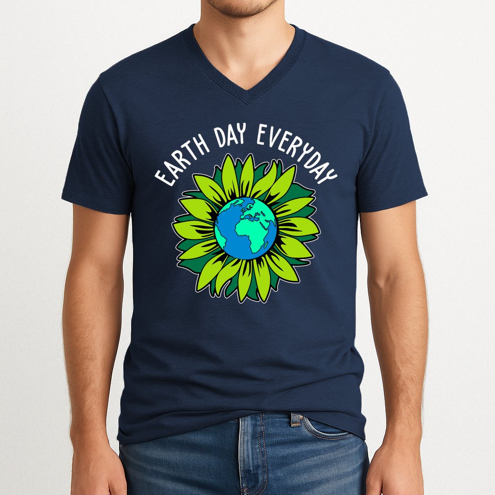 Earth Day Everyday Flower Globe V-Neck T-Shirt