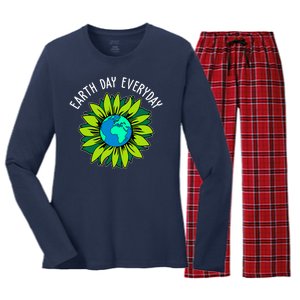 Earth Day Everyday Flower Globe Women's Long Sleeve Flannel Pajama Set 