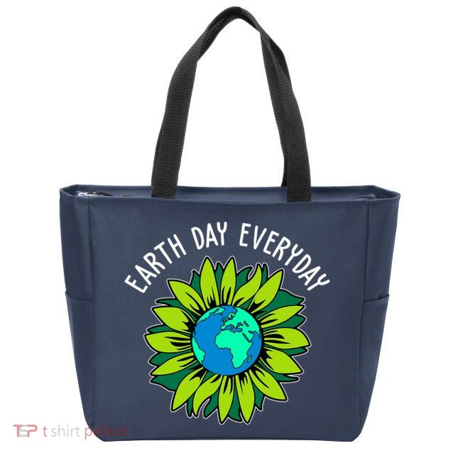 Earth Day Everyday Flower Globe Zip Tote Bag